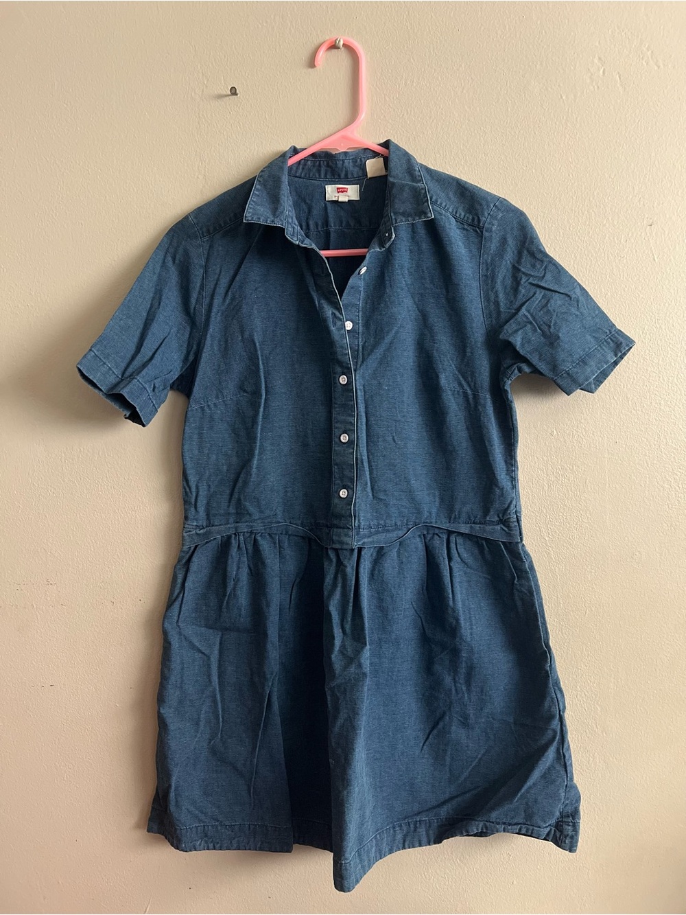 Women’s Levi’s Blue Jean Denim Short Sleeve Button-Up Classic Americana Dress XS